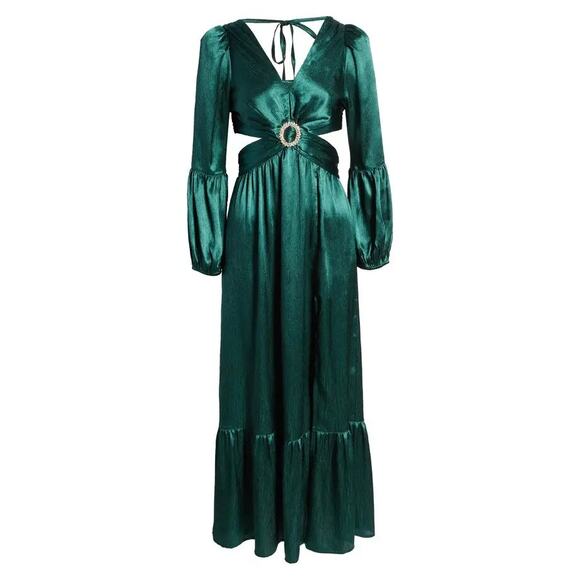 RAHI Leila Luster Long Sleeve Midi Dress - Deep Jade size L - Picture 1 of 11